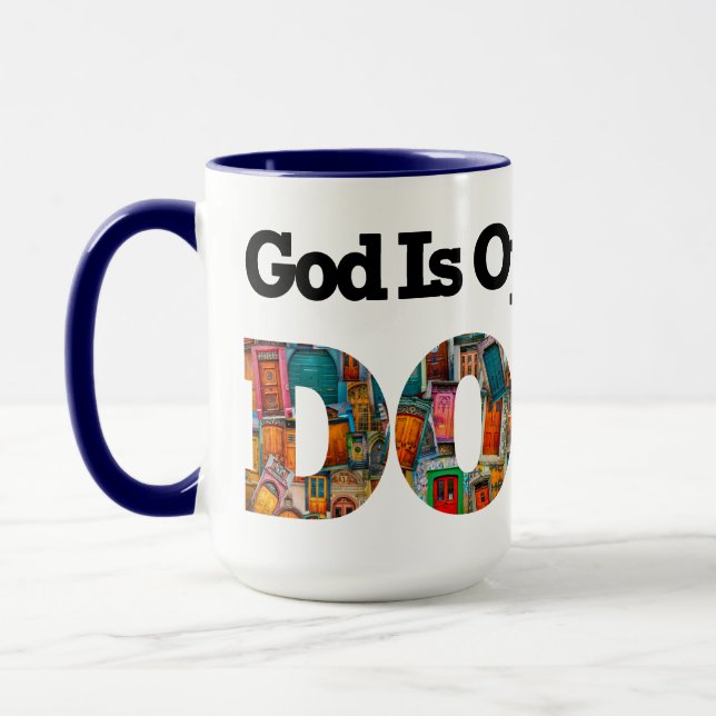 Caneca Abstrato Deus Abrindo Novas Portas Padrão Azul Mod (Esquerda)