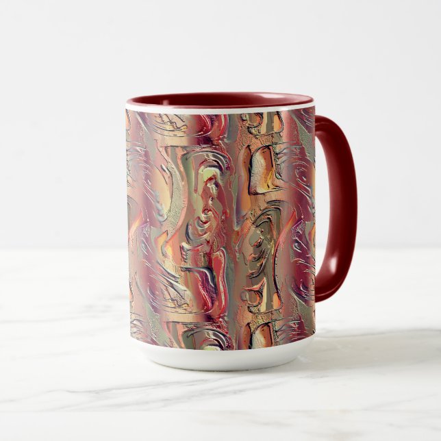 Caneca Abstrato entalhado em salmão e gradiente vermelho (Frente Esquerda)