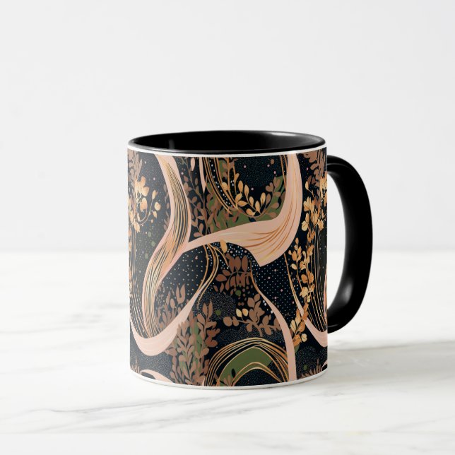 Caneca Abstrato floral, bolinhas, vinhas (Frente Esquerda)