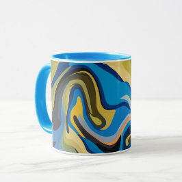 Caneca Abstrato Fluxo de Tons Azuis e Terrestres