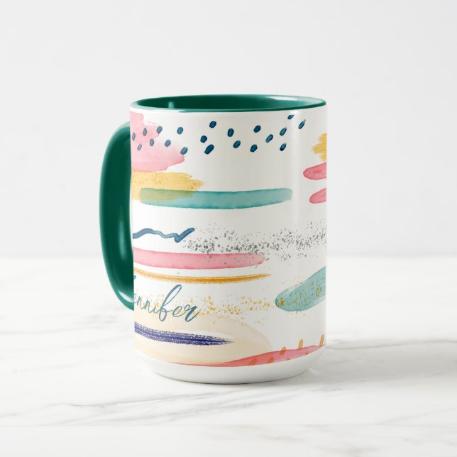 Caneca Abstrato Geométrica de Cores Aquáticas Personaliza (Frente Esquerda)