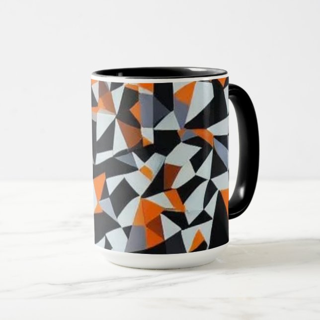 Caneca Abstrato Laranja e Arte Geométrica Negra (Frente Esquerda)