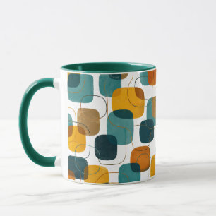 Caneca Abstrato Moderno de Meados do Século em Tons de Te
