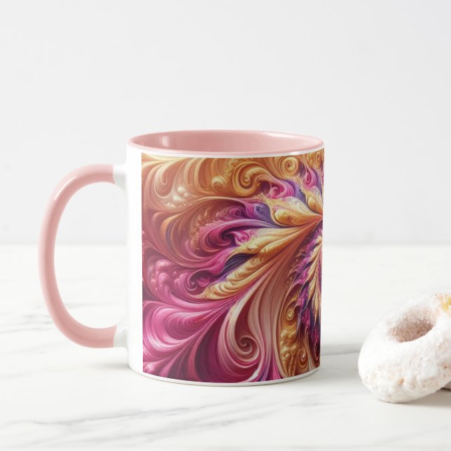 Caneca Abstrato Moderno Girando Rosa, Dourado e Roxo (Com Donut)