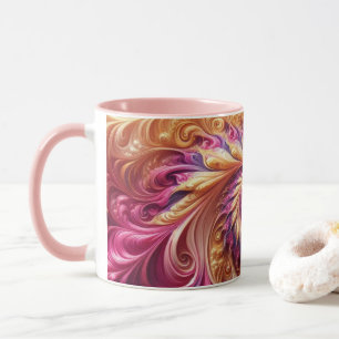 Caneca Abstrato Moderno Rodando Rosa, Dourado e Roxo