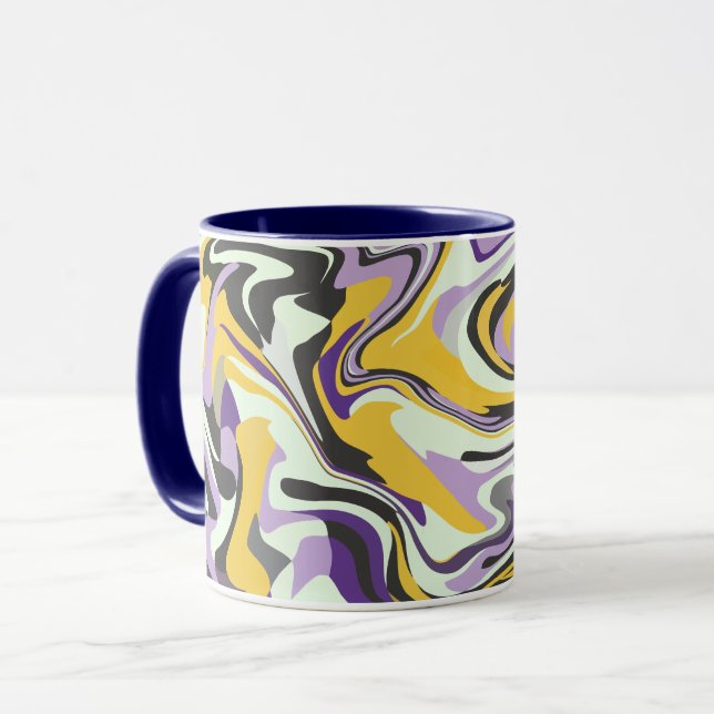 Caneca Abstrato Pastel Swirl com Amarelo e Púrpura (Frente Esquerda)