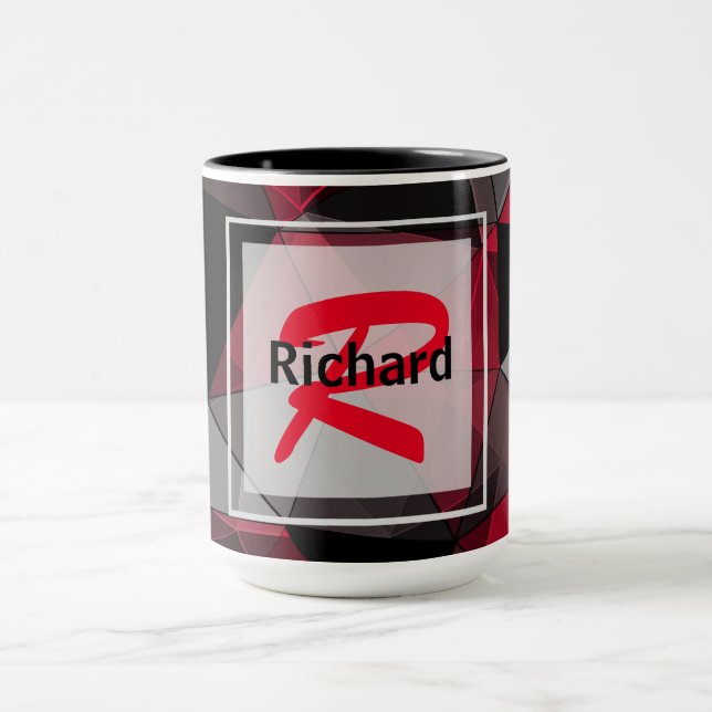 Caneca Abstrato, preto e vermelho, triângulo, geométrico, (Centro)