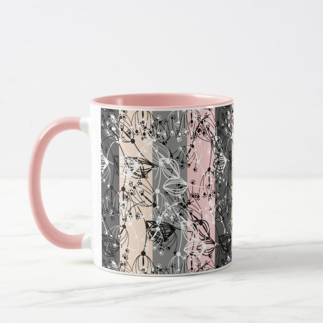 Caneca Abstrato retro flores pequenas ramo das folhas flo (Esquerda)