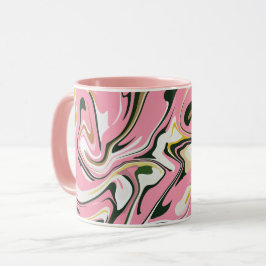 Caneca Abstrato Rodando arte com rosa, branco e preto
