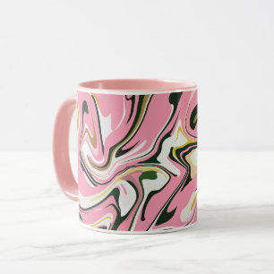 Caneca Abstrato Rodando arte com rosa, branco e preto