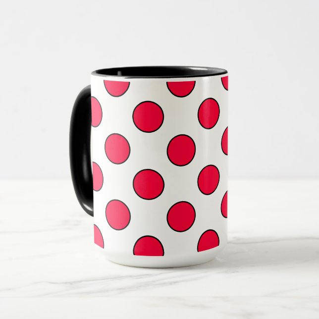 Caneca Abstrato simples na moda vermelho bolinhas branco  (Frente Esquerda)