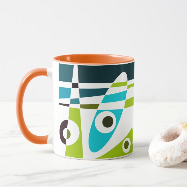 Caneca Abstrato Surfing Olive Blue Teer Planner (Com Donut)