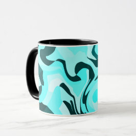 Caneca Abstrato Swirling Aqua and Teal Design