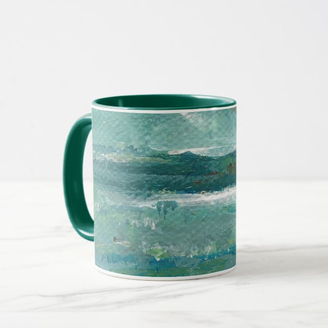Caneca Abstrato Teal Waves Art (Frente Esquerda)