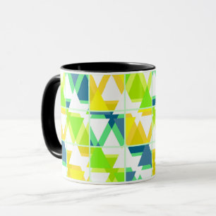 Caneca Abstrato verde amarelo , geométrico , amarelo ,