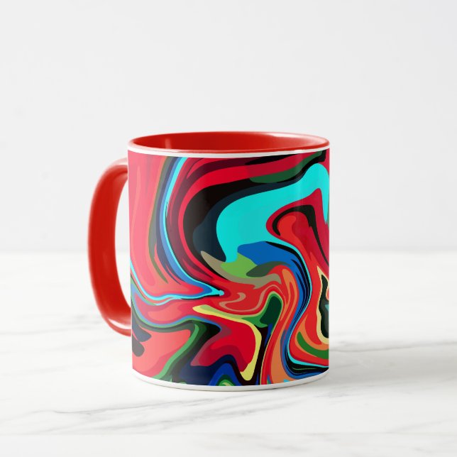 Caneca Abstrato vibrante oscila com vermelho, verde e azu (Frente Esquerda)
