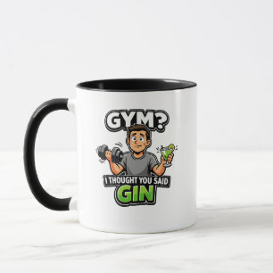 Caneca Academia ou Gin Humor de Desenho Animado de Treino