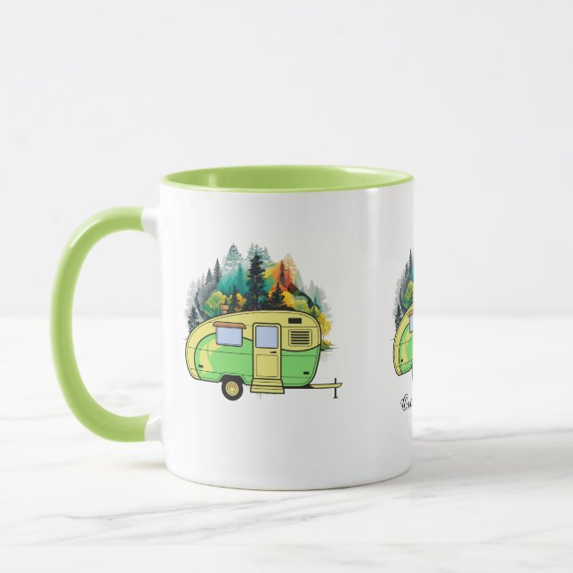 Caneca Acampamento, caravana, floresta, lugar feliz (Esquerda)