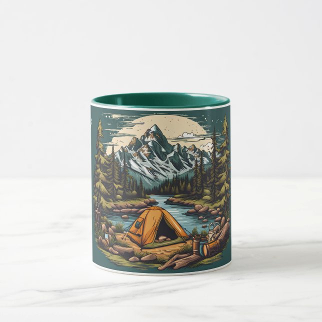 Caneca Acampamento nas Montanhas Adicionar Nome e Present (Centro)