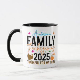 Caneca Ação de Graças da Família 2025 Turquia editável