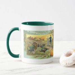 Caneca Ação de Graças Vintage com Peregrinos e Peregrinos