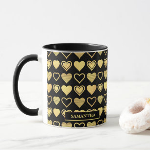 Caneca Acento de Corações Dourados Metálicos Presente do