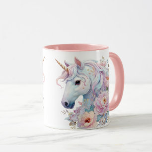 Caneca Acentos Florais Pastel de Unicórnio Caprichoso