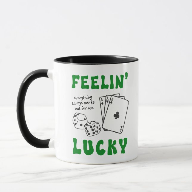 Caneca Aces e Afirmação Positiva 'Sentindo-me Sortudo' Pe (Esquerda)