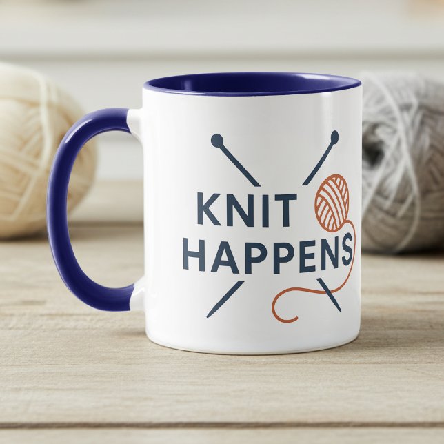 Caneca Acontece no Tricô Piada Divertida de Tricô (Criador carregado)