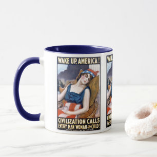 Caneca Acorde América! Arte Patriótica Vintage da Liberda