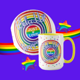 Caneca Acordou Feliz de Novo Arco-íris com Estrelas