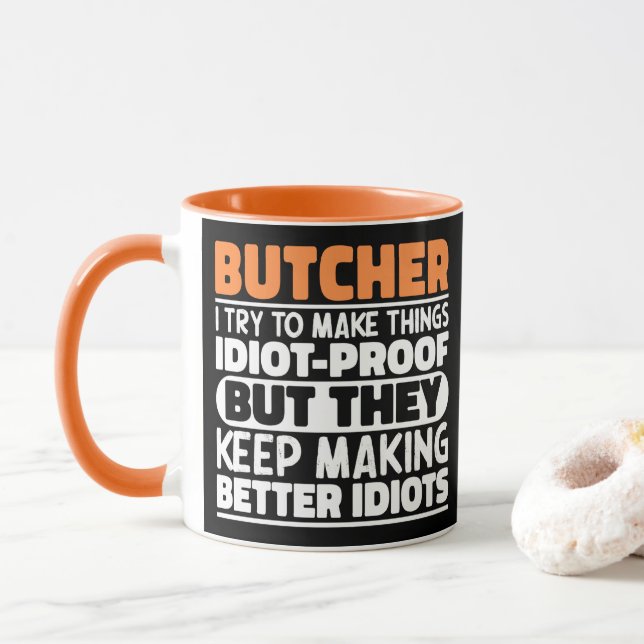 Caneca Açougueiro Eu Tento Fazer As Coisas Engraçadas Diz (Com Donut)