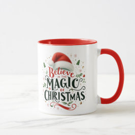 Caneca Acredite na magia da citação festiva de Natal