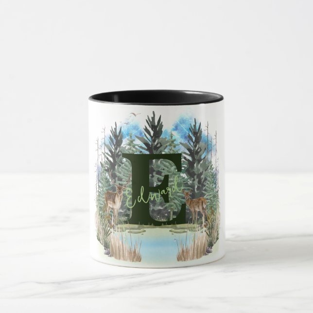 Caneca Acrilica Cervo Personalizado Monograma Letra E (Centro)