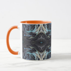 Caneca Acrilico Azul Galáxia Escura Dourado Laranja Arte