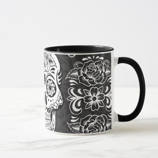 Caneca Açúcar Decorativo Crânio Negro Grunge Gótico Branc (Direita)
