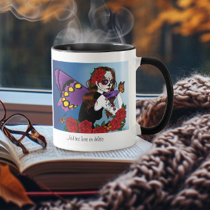 Caneca Açúcar Morado Caveira Fada Rosas Vermelhas Monarca