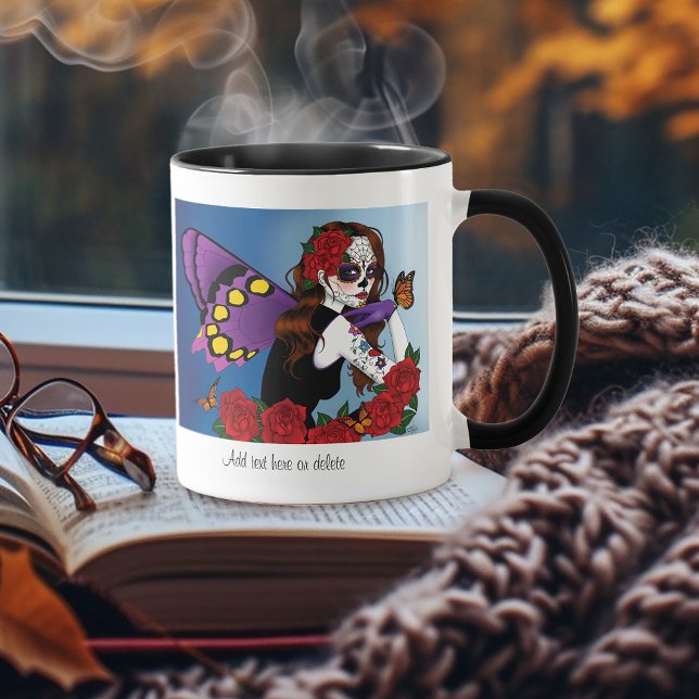 Caneca Açúcar Morado Caveira Fada Rosas Vermelhas Monarca (Criador carregado)