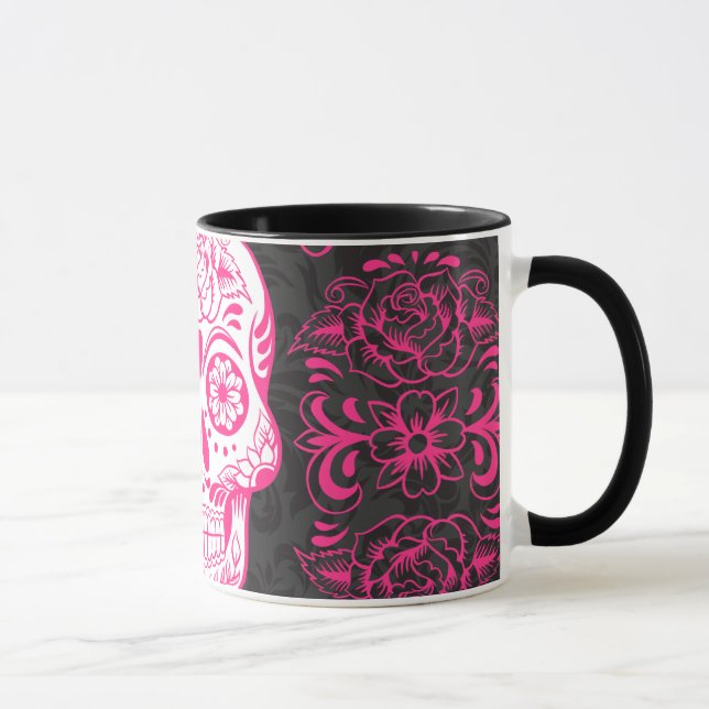 Caneca Açúcar preto a quente Rosas de crânio gótico (Direita)