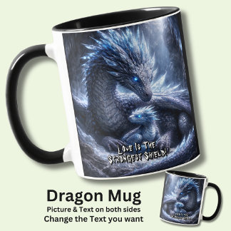 Caneca Add Your Text Name, Blue Ice Dragon & Baby in Cave