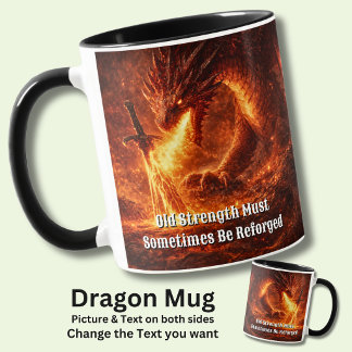 Caneca Add Your Text Name Fire Dragon with Sword Reforged