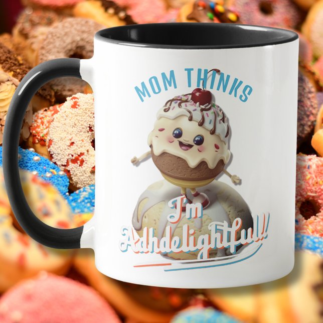 Caneca ADHDelightful Sundae Personalizado ADHD (adhd, gift, advocate, mug, adhd mug, kawaii, cute, neurodiverse, neurodivergent, add)