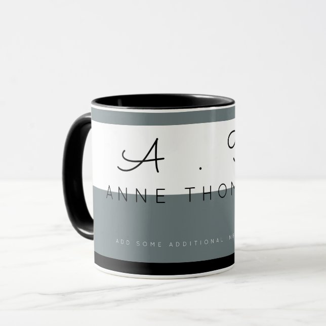 Caneca Adicionar nome a uma cinza moderna, branco e preto (Frente Esquerda)