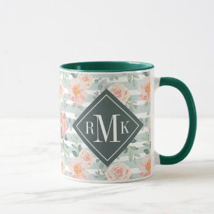 Caneca Adicionar seu Monograma Padrão Alicia Rosa Strip