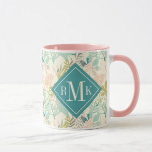 Caneca Adicionar seu Monograma Padrão Floral Moderno