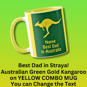 Caneca Adicione Nome, Melhor Pai, Austrália Verde Dourado