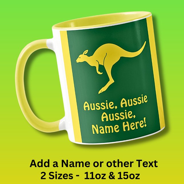 Caneca Adicione o nome, Aussie Aussie Green Dourado Kanga (Criador carregado)