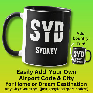 Caneca Adicione seu código & cidade - Código do aeroporto