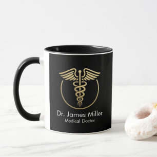 Caneca Adicione seu nome Símbolo de Cadubo Médico Dourado