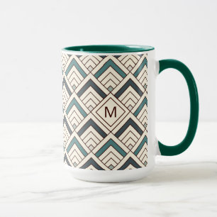 Caneca Adicione seu teste padrão geométrico da cerceta